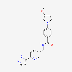 molecular formula C22H25N5O2 B2896874 4-(3-methoxypyrrolidin-1-yl)-N-((6-(1-methyl-1H-pyrazol-5-yl)pyridin-3-yl)methyl)benzamide CAS No. 2034569-34-9