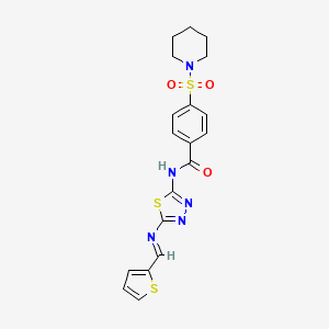 (E)-4-(piperidin-1-ylsulfonyl)-N-(5-((thiophen-2-ylmethylene)amino)-1,3,4-thiadiazol-2-yl)benzamide
