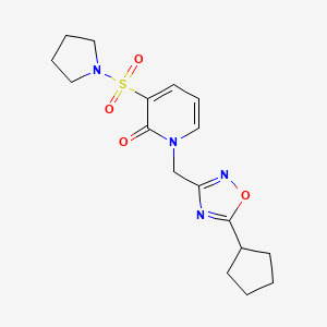 molecular formula C17H22N4O4S B2896906 1-((5-cyclopentyl-1,2,4-oxadiazol-3-yl)methyl)-3-(pyrrolidin-1-ylsulfonyl)pyridin-2(1H)-one CAS No. 1396875-74-3