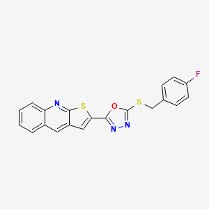 molecular formula C20H12FN3OS2 B2896915 2-{5-[(4-Fluorobenzyl)sulfanyl]-1,3,4-oxadiazol-2-yl}thieno[2,3-b]quinoline CAS No. 692737-18-1