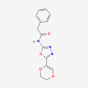 molecular formula C14H13N3O4 B2896932 N-(5-(5,6-二氢-1,4-二氧杂环-2-基)-1,3,4-恶二唑-2-基)-2-苯基乙酰胺 CAS No. 851095-08-4