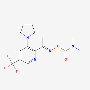 molecular formula C15H19F3N4O2 B2896936 (E)-{1-[3-(pyrrolidin-1-yl)-5-(trifluoromethyl)pyridin-2-yl]ethylidene}amino N,N-dimethylcarbamate CAS No. 900019-62-7