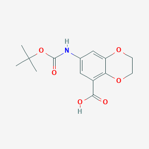molecular formula C14H17NO6 B2896942 7-[(2-Methylpropan-2-yl)oxycarbonylamino]-2,3-dihydro-1,4-benzodioxine-5-carboxylic acid CAS No. 2248311-34-2