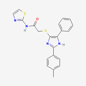 molecular formula C21H18N4OS2 B2896944 2-((5-phenyl-2-(p-tolyl)-1H-imidazol-4-yl)thio)-N-(thiazol-2-yl)acetamide CAS No. 901258-36-4