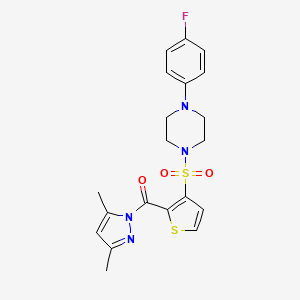 molecular formula C20H21FN4O3S2 B2896950 (3,5-dimethyl-1H-pyrazol-1-yl)(3-{[4-(4-fluorophenyl)piperazin-1-yl]sulfonyl}thiophen-2-yl)methanone CAS No. 1171980-55-4