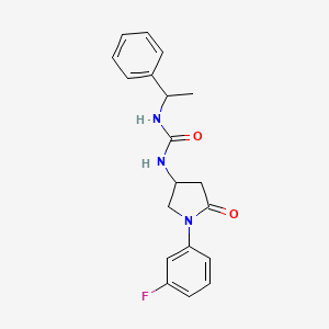 molecular formula C19H20FN3O2 B2896956 1-(1-(3-Fluorophenyl)-5-oxopyrrolidin-3-yl)-3-(1-phenylethyl)urea CAS No. 891104-42-0