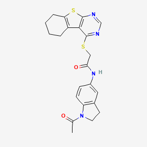 molecular formula C22H22N4O2S2 B2896968 N-(1-acetyl-2,3-dihydroindol-5-yl)-2-(5,6,7,8-tetrahydro-[1]benzothiolo[2,3-d]pyrimidin-4-ylsulfanyl)acetamide CAS No. 496027-84-0