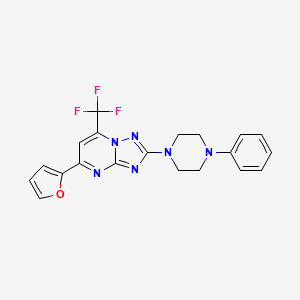 molecular formula C20H17F3N6O B2896984 5-(2-呋喃基)-2-(4-苯基哌嗪基)-7-(三氟甲基)[1,2,4]三唑并[1,5-a]嘧啶 CAS No. 691873-01-5