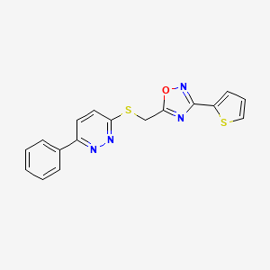 molecular formula C17H12N4OS2 B2897005 3-Phenyl-6-({[3-(2-thienyl)-1,2,4-oxadiazol-5-yl]methyl}thio)pyridazine CAS No. 1114944-90-9