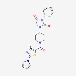 molecular formula C23H23N5O3S B2897026 1-(1-(4-甲基-2-(1H-吡咯-1-基)噻唑-5-羰基)哌啶-4-基)-3-苯基咪唑烷-2,4-二酮 CAS No. 2034330-76-0