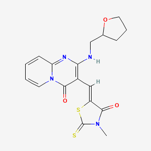 molecular formula C18H18N4O3S2 B2897032 (Z)-3-methyl-5-((4-oxo-2-(((tetrahydrofuran-2-yl)methyl)amino)-4H-pyrido[1,2-a]pyrimidin-3-yl)methylene)-2-thioxothiazolidin-4-one CAS No. 378772-13-5