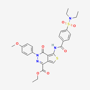 molecular formula C27H28N4O7S2 B2897048 5-(4-(二乙基氨基磺酰基)苯甲酰胺)-3-(4-甲氧基苯基)-4-氧代-3,4-二氢噻吩并[3,4-d]嘧啶-1-羧酸乙酯 CAS No. 851977-68-9