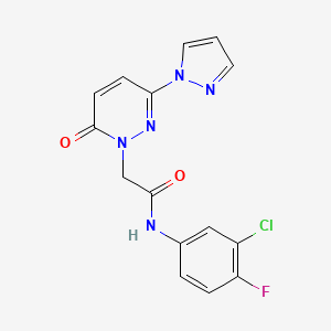 molecular formula C15H11ClFN5O2 B2897050 N-(3-chloro-4-fluorophenyl)-2-(6-oxo-3-(1H-pyrazol-1-yl)pyridazin-1(6H)-yl)acetamide CAS No. 1334375-66-4