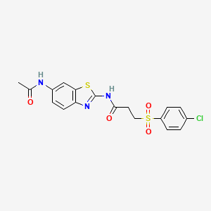 molecular formula C18H16ClN3O4S2 B2897051 N-(6-acetamidobenzo[d]thiazol-2-yl)-3-((4-chlorophenyl)sulfonyl)propanamide CAS No. 895455-54-6