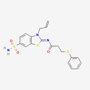 molecular formula C19H19N3O3S3 B2897073 (Z)-N-(3-allyl-6-sulfamoylbenzo[d]thiazol-2(3H)-ylidene)-3-(phenylthio)propanamide CAS No. 865197-21-3