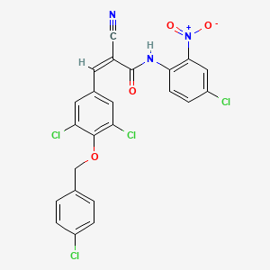 molecular formula C23H13Cl4N3O4 B2897077 (Z)-N-(4-Chloro-2-nitrophenyl)-2-cyano-3-[3,5-dichloro-4-[(4-chlorophenyl)methoxy]phenyl]prop-2-enamide CAS No. 522657-30-3
