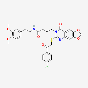 4-(6-((2-(4-chlorophenyl)-2-oxoethyl)thio)-8-oxo-[1,3]dioxolo[4,5-g]quinazolin-7(8H)-yl)-N-(3,4-dimethoxyphenethyl)butanamide
