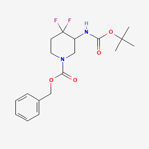 molecular formula C18H24F2N2O4 B2897108 Benzyl 3-((tert-butoxycarbonyl)amino)-4,4-difluoropiperidine-1-carboxylate CAS No. 1052713-44-6