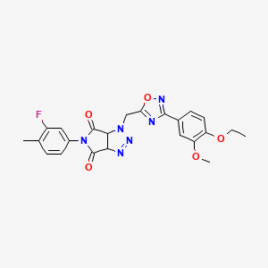 molecular formula C23H21FN6O5 B2897131 1-((3-(4-ethoxy-3-methoxyphenyl)-1,2,4-oxadiazol-5-yl)methyl)-5-(3-fluoro-4-methylphenyl)-1,6a-dihydropyrrolo[3,4-d][1,2,3]triazole-4,6(3aH,5H)-dione CAS No. 1171471-98-9