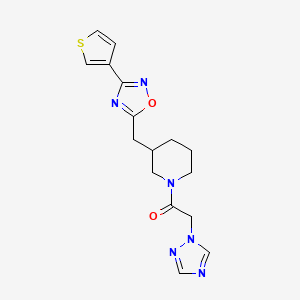 molecular formula C16H18N6O2S B2897143 1-(3-((3-(thiophen-3-yl)-1,2,4-oxadiazol-5-yl)methyl)piperidin-1-yl)-2-(1H-1,2,4-triazol-1-yl)ethanone CAS No. 1795088-86-6