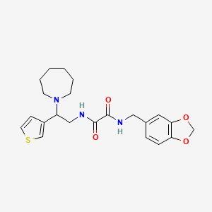 molecular formula C22H27N3O4S B2897145 N1-(2-(氮杂环-1-基)-2-(噻吩-3-基)乙基)-N2-(苯并[d][1,3]二氧杂环-5-基甲基)草酰胺 CAS No. 946201-37-2