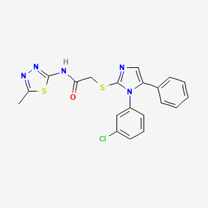molecular formula C20H16ClN5OS2 B2897151 2-((1-(3-chlorophenyl)-5-phenyl-1H-imidazol-2-yl)thio)-N-(5-methyl-1,3,4-thiadiazol-2-yl)acetamide CAS No. 1206994-86-6