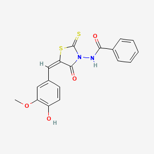 N-[(5E)-5-[(4-hydroxy-3-methoxyphenyl)methylidene]-4-oxo-2-sulfanylidene-1,3-thiazolidin-3-yl]benzamide