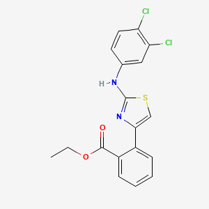 molecular formula C18H14Cl2N2O2S B2897199 Ethyl 2-[2-(3,4-dichloroanilino)-1,3-thiazol-4-yl]benzenecarboxylate CAS No. 337919-57-0
