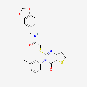 molecular formula C24H23N3O4S2 B2897222 N-(苯并[d][1,3]二氧杂环-5-基甲基)-2-((3-(3,5-二甲苯基)-4-氧代-3,4,6,7-四氢噻吩并[3,2-d]嘧啶-2-基)硫代)乙酰胺 CAS No. 877653-83-3