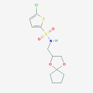 molecular formula C12H16ClNO4S2 B2897224 N-(1,4-二氧杂螺[4.4]壬-2-基甲基)-5-氯噻吩-2-磺酰胺 CAS No. 899982-14-0