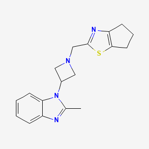molecular formula C18H20N4S B2897229 2-[[3-(2-Methylbenzimidazol-1-yl)azetidin-1-yl]methyl]-5,6-dihydro-4H-cyclopenta[d][1,3]thiazole CAS No. 2380088-32-2