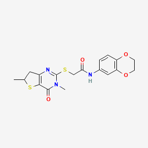 molecular formula C18H19N3O4S2 B2897231 N-(2,3-dihydrobenzo[b][1,4]dioxin-6-yl)-2-((3,6-dimethyl-4-oxo-3,4,6,7-tetrahydrothieno[3,2-d]pyrimidin-2-yl)thio)acetamide CAS No. 688353-40-4