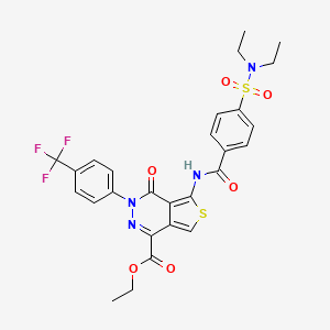 molecular formula C27H25F3N4O6S2 B2897243 5-(4-(N,N-二乙基磺酰胺)苯甲酰胺)-4-氧代-3-(4-(三氟甲基)苯基)-3,4-二氢噻吩[3,4-d]嘧啶-1-羧酸乙酯 CAS No. 887876-61-1