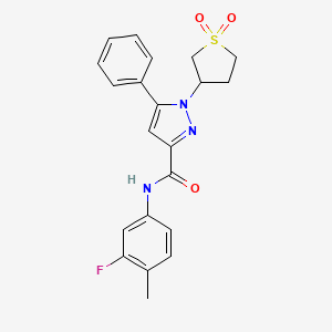 molecular formula C21H20FN3O3S B2897255 1-(1,1-dioxidotetrahydrothiophen-3-yl)-N-(3-fluoro-4-methylphenyl)-5-phenyl-1H-pyrazole-3-carboxamide CAS No. 1171020-19-1