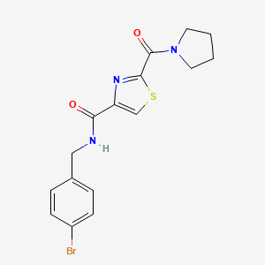 molecular formula C16H16BrN3O2S B2897256 N-(4-bromobenzyl)-2-(pyrrolidin-1-ylcarbonyl)-1,3-thiazole-4-carboxamide CAS No. 1251629-07-8