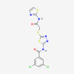 molecular formula C14H9Cl2N5O2S3 B2897273 3,5-dichloro-N-(5-((2-oxo-2-(thiazol-2-ylamino)ethyl)thio)-1,3,4-thiadiazol-2-yl)benzamide CAS No. 392299-77-3