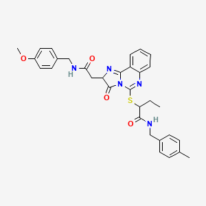 molecular formula C32H33N5O4S B2897274 2-((2-(2-((4-甲氧基苄基)氨基)-2-氧代乙基)-3-氧代-2,3-二氢咪唑并[1,2-c]喹唑啉-5-基)硫代)-N-(4-甲基苄基)丁酰胺 CAS No. 1173765-51-9