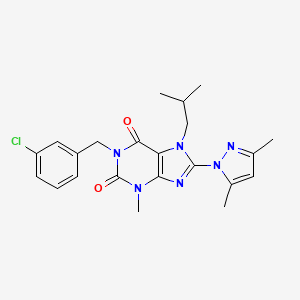 molecular formula C22H25ClN6O2 B2897281 1-(3-chlorobenzyl)-8-(3,5-dimethyl-1H-pyrazol-1-yl)-7-isobutyl-3-methyl-1H-purine-2,6(3H,7H)-dione CAS No. 1014029-02-7