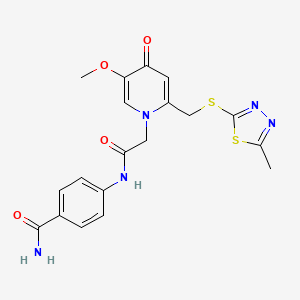 4-(2-(5-methoxy-2-(((5-methyl-1,3,4-thiadiazol-2-yl)thio)methyl)-4-oxopyridin-1(4H)-yl)acetamido)benzamide