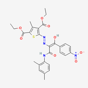 molecular formula C28H28N4O8S B2897292 2,4-二乙基 5-[(Z)-2-{1-[(2,4-二甲基苯基)氨基羰基]-2-(4-硝基苯基)-2-氧代乙叉基}肼-1-基]-3-甲基噻吩-2,4-二甲酸酯 CAS No. 300816-27-7