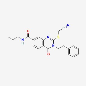 molecular formula C22H22N4O2S B2897302 2-((cyanomethyl)thio)-4-oxo-3-phenethyl-N-propyl-3,4-dihydroquinazoline-7-carboxamide CAS No. 946236-71-1