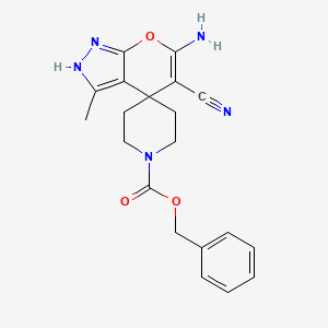 molecular formula C20H21N5O3 B2897304 benzyl 6'-amino-5'-cyano-3'-methyl-2'H-spiro[piperidine-4,4'-pyrano[2,3-c]pyrazole]-1-carboxylate CAS No. 371923-81-8