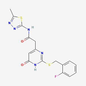 molecular formula C16H14FN5O2S2 B2897318 2-(2-((2-fluorobenzyl)thio)-6-oxo-1,6-dihydropyrimidin-4-yl)-N-(5-methyl-1,3,4-thiadiazol-2-yl)acetamide CAS No. 1105240-17-2