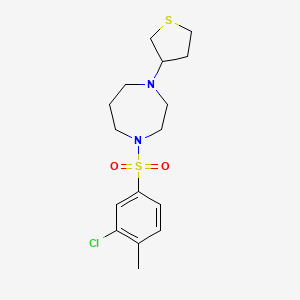 molecular formula C16H23ClN2O2S2 B2897335 1-((3-Chloro-4-methylphenyl)sulfonyl)-4-(tetrahydrothiophen-3-yl)-1,4-diazepane CAS No. 2309186-76-1