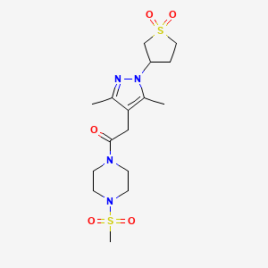 molecular formula C16H26N4O5S2 B2897339 2-(1-(1,1-dioxidotetrahydrothiophen-3-yl)-3,5-dimethyl-1H-pyrazol-4-yl)-1-(4-(methylsulfonyl)piperazin-1-yl)ethanone CAS No. 1207005-00-2