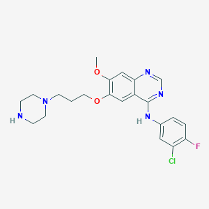 molecular formula C22H25ClFN5O2 B2897368 N-(3-Chloro-4-fluorophenyl)-7-methoxy-6-(3-(piperazin-1-yl)propoxy)quinazolin-4-amine CAS No. 295330-45-9