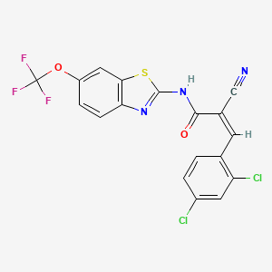 molecular formula C18H8Cl2F3N3O2S B2897370 (Z)-2-Cyano-3-(2,4-dichlorophenyl)-N-[6-(trifluoromethoxy)-1,3-benzothiazol-2-yl]prop-2-enamide CAS No. 716363-76-7