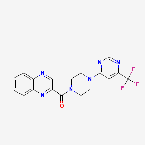 molecular formula C19H17F3N6O B2897374 (4-(2-Methyl-6-(trifluoromethyl)pyrimidin-4-yl)piperazin-1-yl)(quinoxalin-2-yl)methanone CAS No. 2034264-21-4