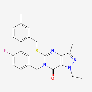 molecular formula C23H23FN4OS B2897377 1-ethyl-6-(4-fluorobenzyl)-3-methyl-5-((3-methylbenzyl)thio)-1H-pyrazolo[4,3-d]pyrimidin-7(6H)-one CAS No. 1358831-25-0