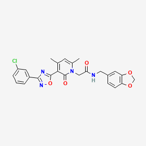 molecular formula C25H21ClN4O5 B2897379 N-(1,3-benzodioxol-5-ylmethyl)-2-[3-[3-(3-chlorophenyl)-1,2,4-oxadiazol-5-yl]-4,6-dimethyl-2-oxopyridin-1(2H)-yl]acetamide CAS No. 946213-36-1